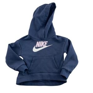 Kids Nike Navy Blue Hoodie Sweatshirt 1253-U90 Pink Logo Print 3T 92-98cm‎